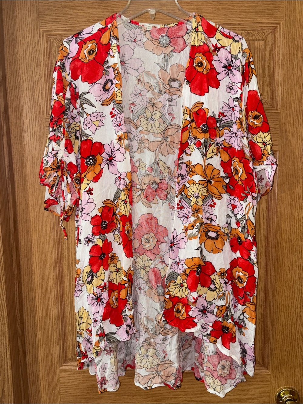 Maurices Floral Sheer Kimono - Red, Orange, Pink